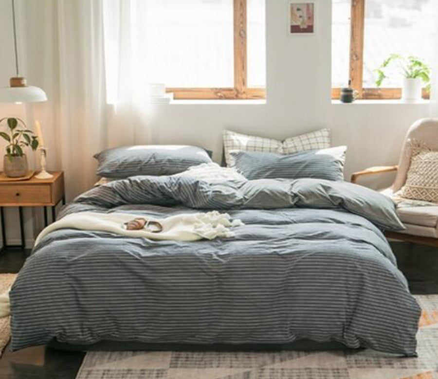 3D Dark Gray Pinstripe 50134 Bed Pillowcases Quilt