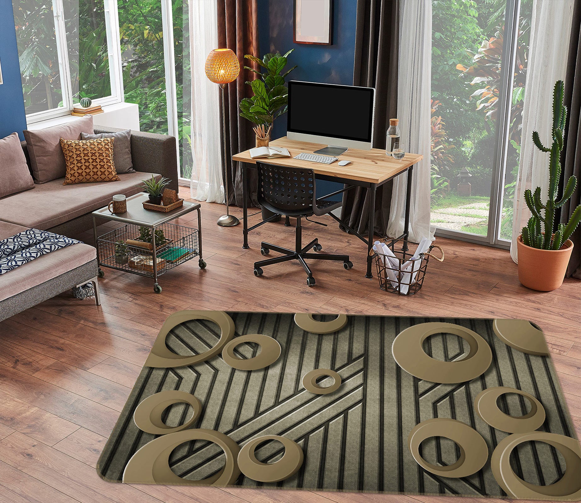 3D Circular Pattern 77038 Non Slip Rug Mat