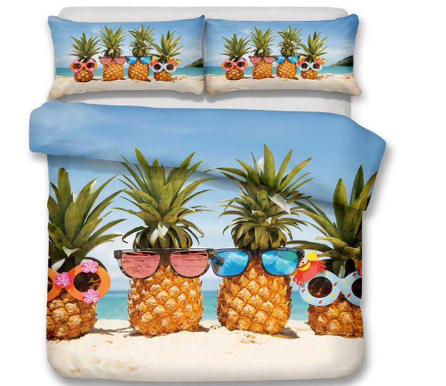 3D Beach Pineapple 6126 Bed Pillowcases Quilt