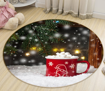 3D Snow Red Cup 54208 Christmas Round Non Slip Rug Mat Xmas
