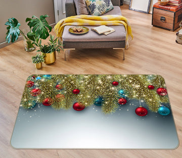 3D Golden Branches Ball 55061 Christmas Non Slip Rug Mat Xmas