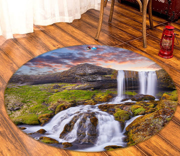 3D Mountain Waterfall 69140 Round Non Slip Rug Mat