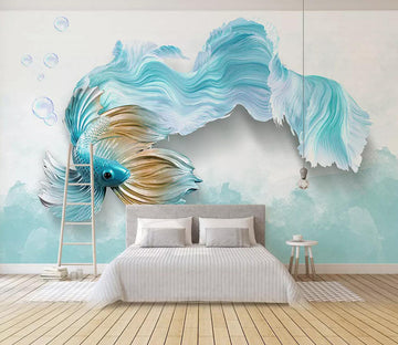 3D Blue Goldfish WC470 Wall Murals