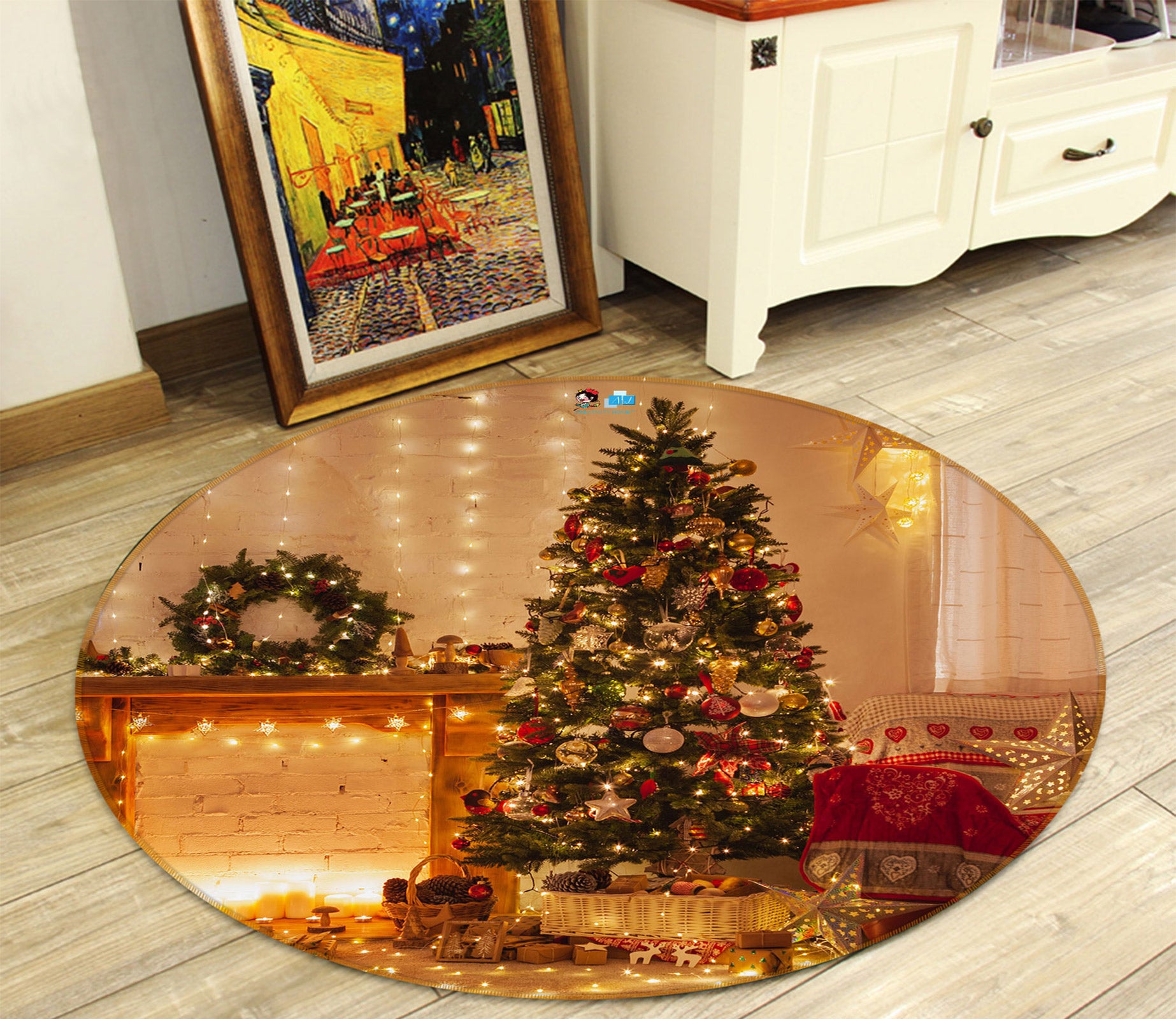 3D Tree 54077 Christmas Round Non Slip Rug Mat Xmas