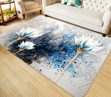 3D Blue White Flowers 65135 Non Slip Rug Mat