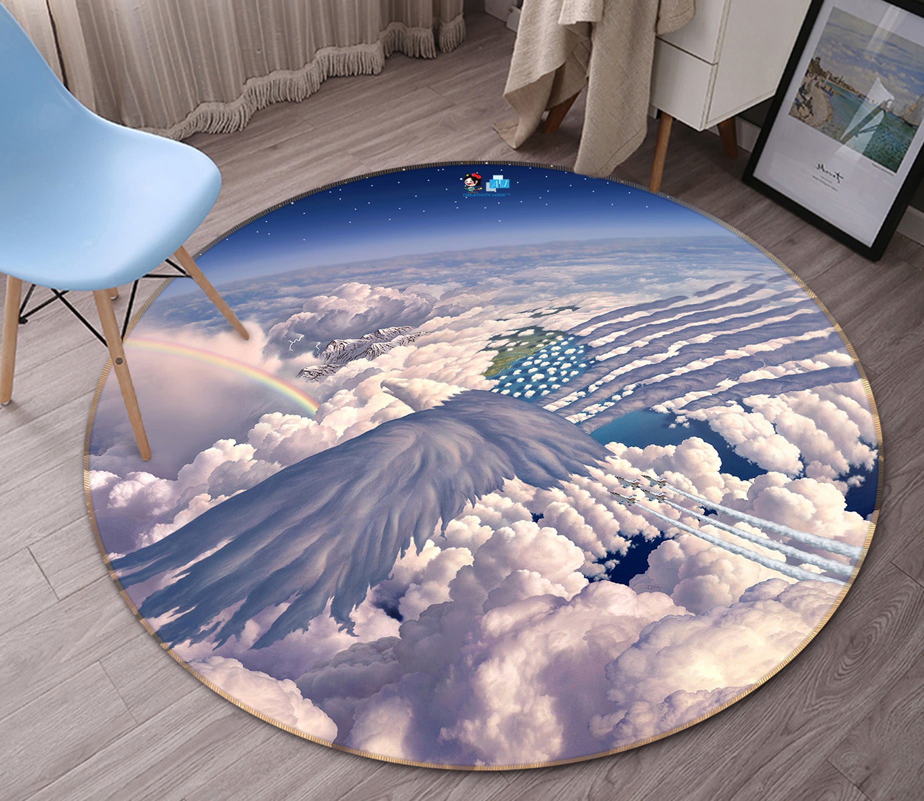 3D Clouds 85138 Jerry LoFaro Rug Round Non Slip Rug Mat