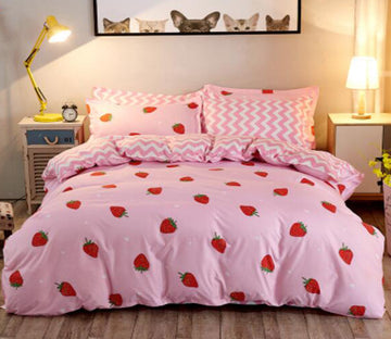 3D Small Strawberry Pattern 4035 Bed Pillowcases Quilt