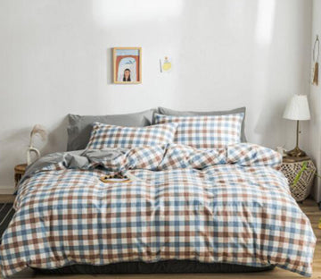 3D Blue Brown Plaid 15037 Bed Pillowcases Quilt