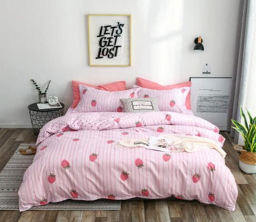 3D Pink Bottom Strawberry 4004 Bed Pillowcases Quilt