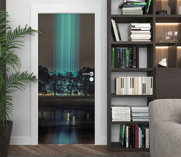 3D Trees Green Light 10690 Assaf Frank Door Mural
