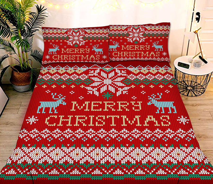 3D Red Christmas Pattern 45234 Christmas Quilt Duvet Cover Xmas Bed Pillowcases