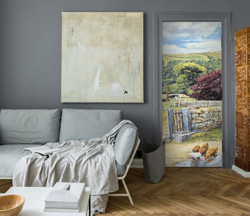 3D Chicken Hillside Trees 103159 Trevor Mitchell Door Mural