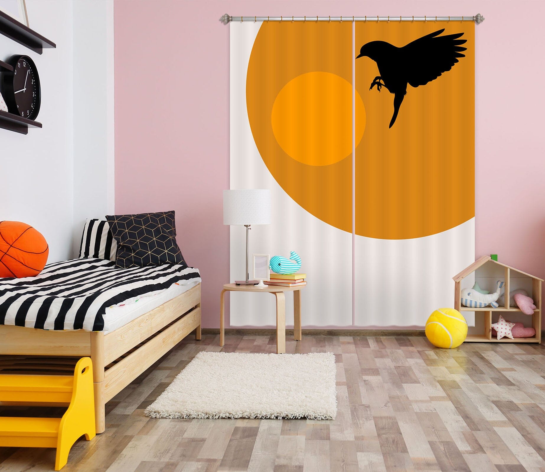 3D Yellow Sun Bird 1118 Boris Draschoff Curtain Curtains Drapes Curtains AJ Creativity Home 
