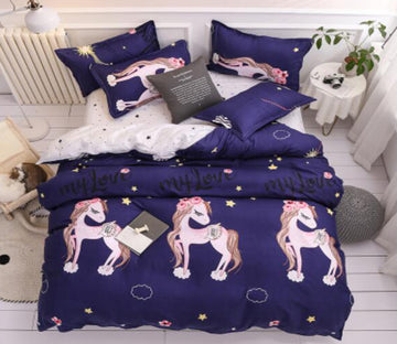 3D Navy Shaggy Horse 5152 Bed Pillowcases Quilt