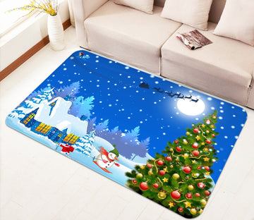 3D Christmas Tree Skiing 010 Non Slip Rug Mat Mat AJ Creativity Home 
