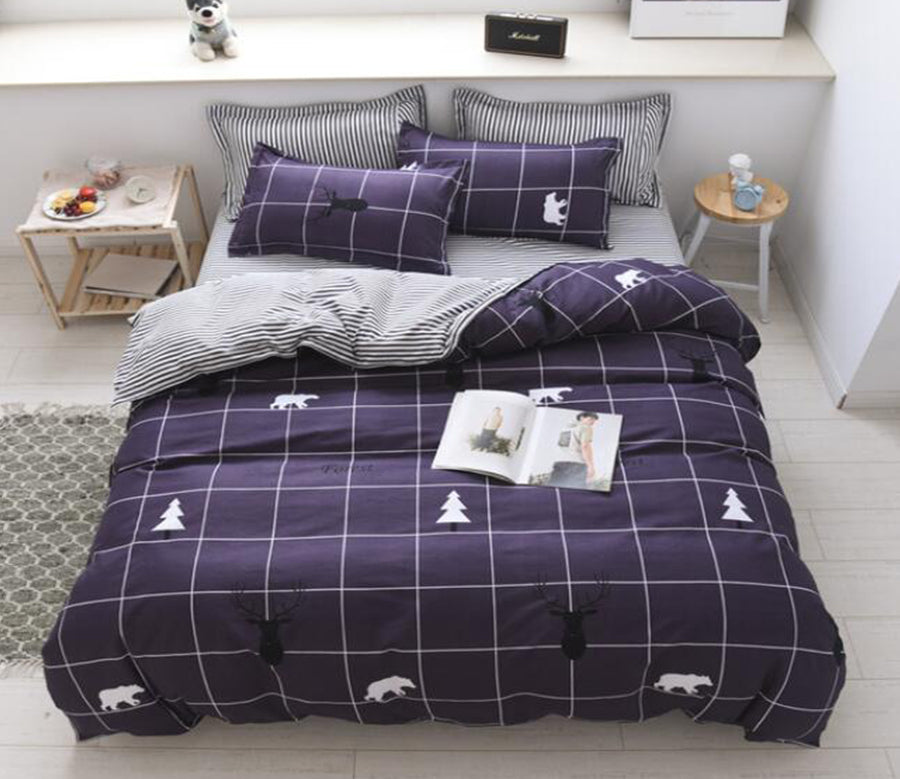 3D Navy Tree Deer 13129 Bed Pillowcases Quilt