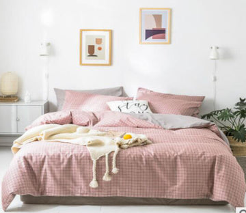 3D Pink Grid 14171 Bed Pillowcases Quilt