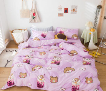 3D Bear Milk Tea 40220 Bed Pillowcases Quilt