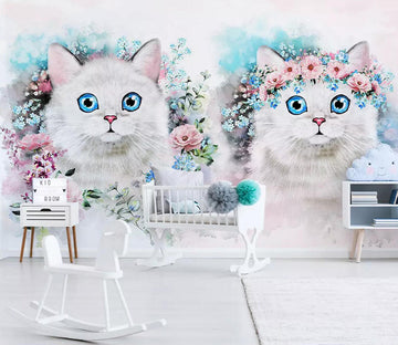 3D White Kitten Flower WC642 Wall Murals