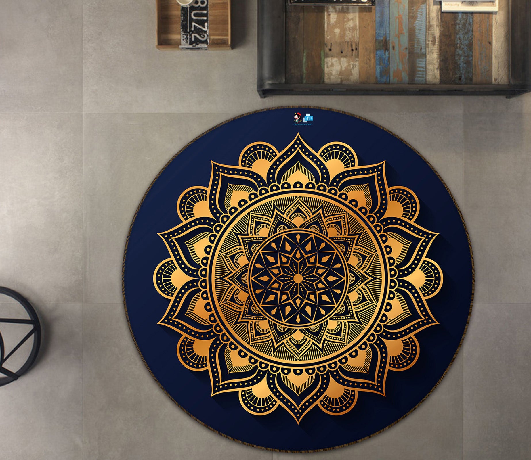 3D Golden Pattern 74247 Round Non Slip Rug Mat