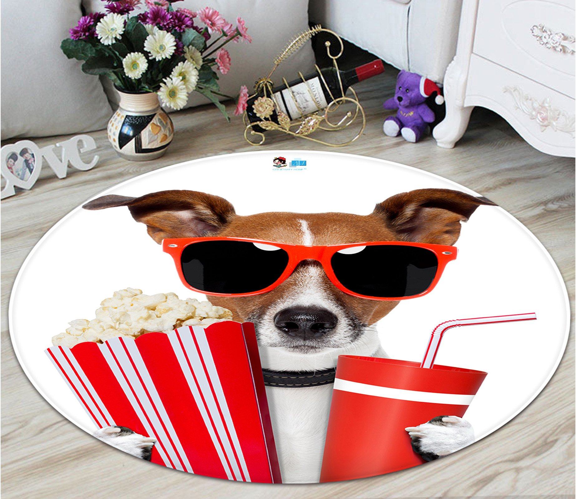 3D Dog 2488 Round Non Slip Rug Mat Mat AJ Creativity Home 