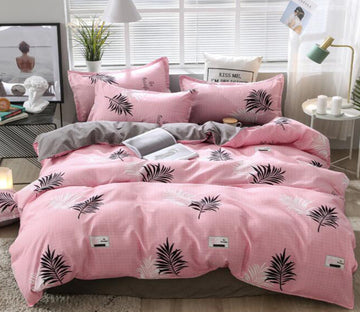 3D Pink Bottom Black White Leaves 12077 Bed Pillowcases Quilt