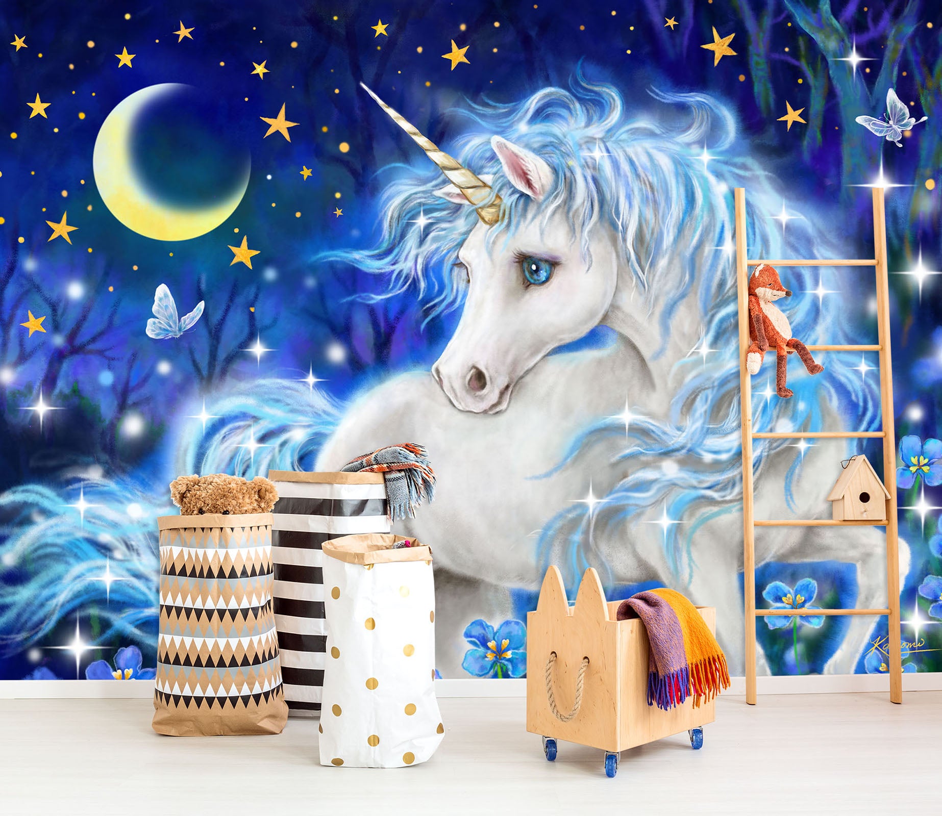 3D Unicorn Moon Stars 5512 Kayomi Harai Wall Mural Wall Murals