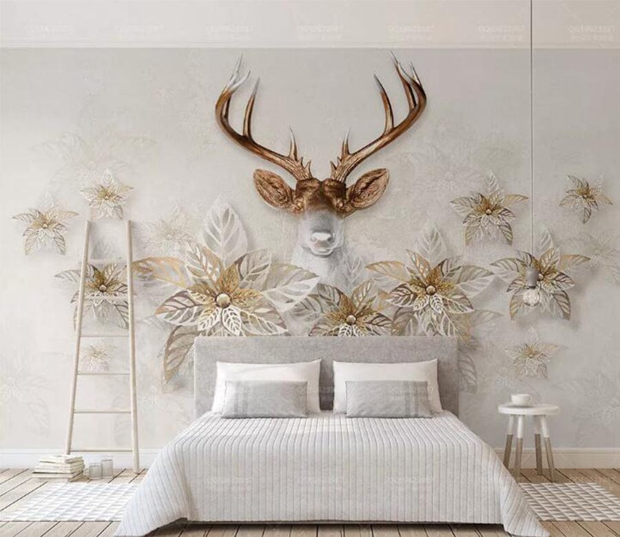 3D Flower Deer WC103 Wall Murals Wallpaper AJ Wallpaper 2 