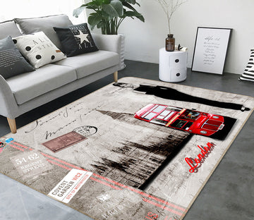 3D Beauty Red Bus 66124 Non Slip Rug Mat