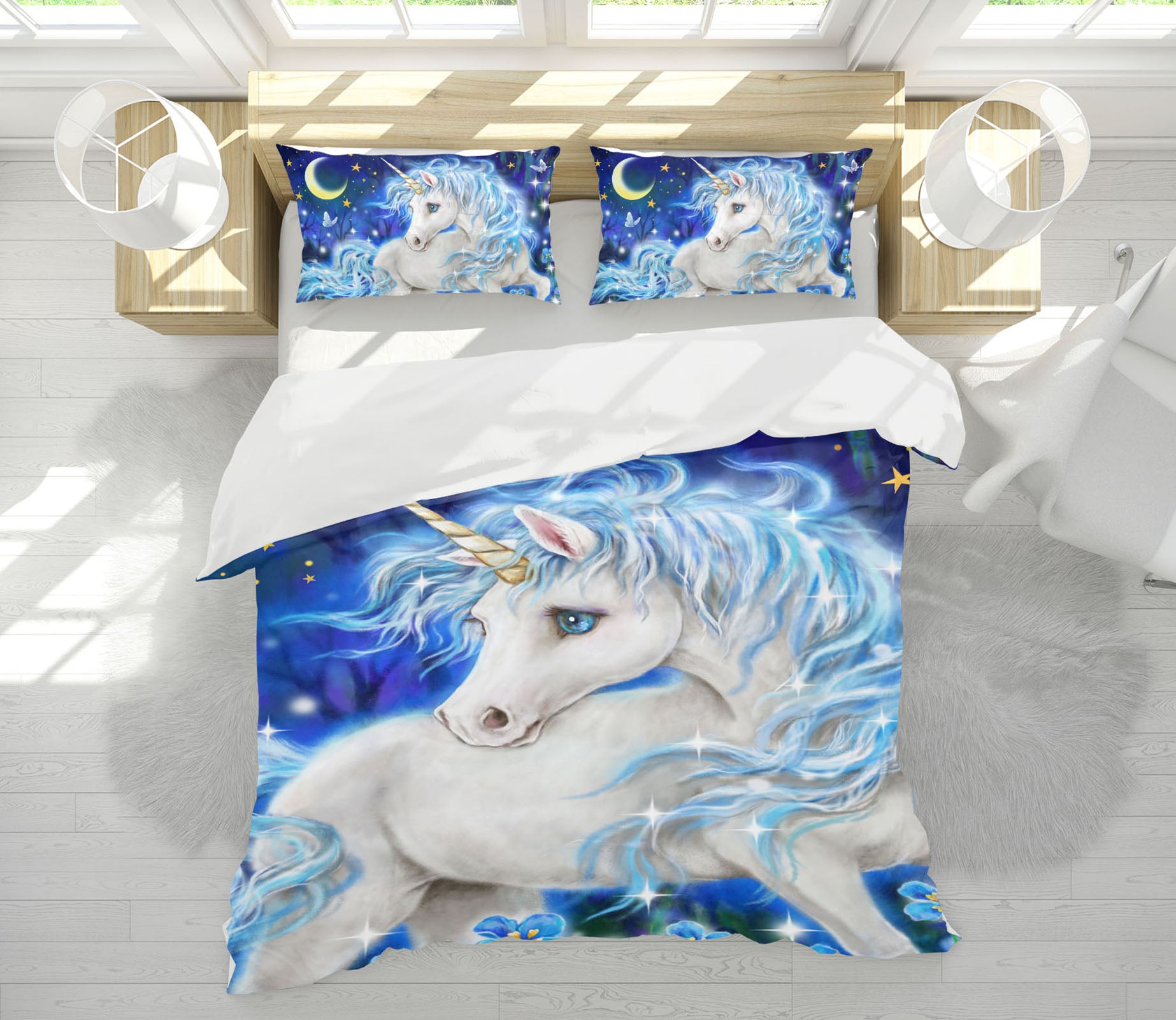 3D Unicorn Moon Stars 5912 Kayomi Harai Bedding Bed Pillowcases Quilt Cover Duvet Cover