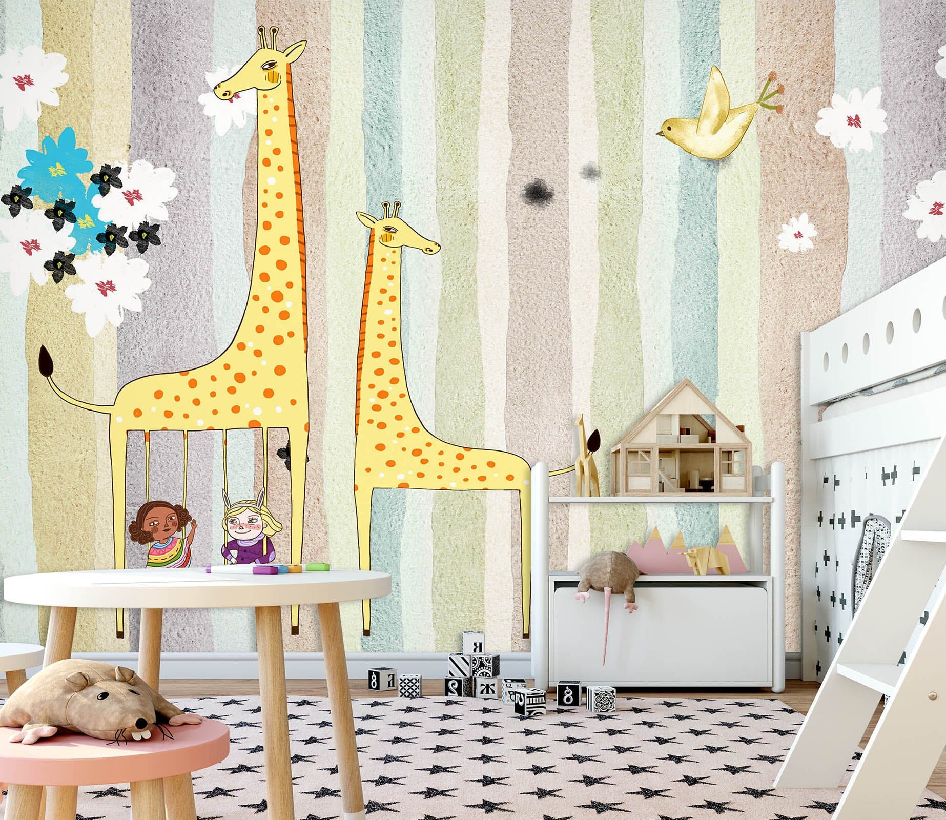 3D Yellow Giraffe 010 Wall Murals Wallpaper AJ Wallpaper 2 