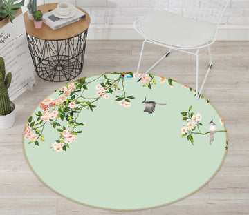 3D Flower Branch Bird 73010 Round Non Slip Rug Mat