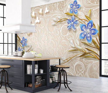 3D Blue Flowers 1480 Wall Murals Wallpaper AJ Wallpaper 2 