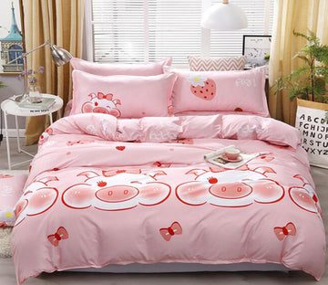 3D Pig Bow 12049 Bed Pillowcases Quilt
