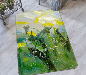 3D Flowers Green Pattern 32172 Non Slip Rug Mat