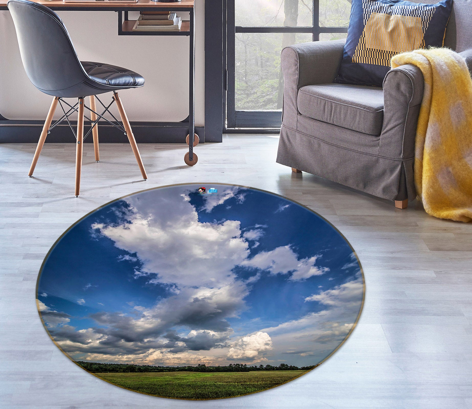 3D Sky Clouds 85128 Jerry LoFaro Rug Round Non Slip Rug Mat