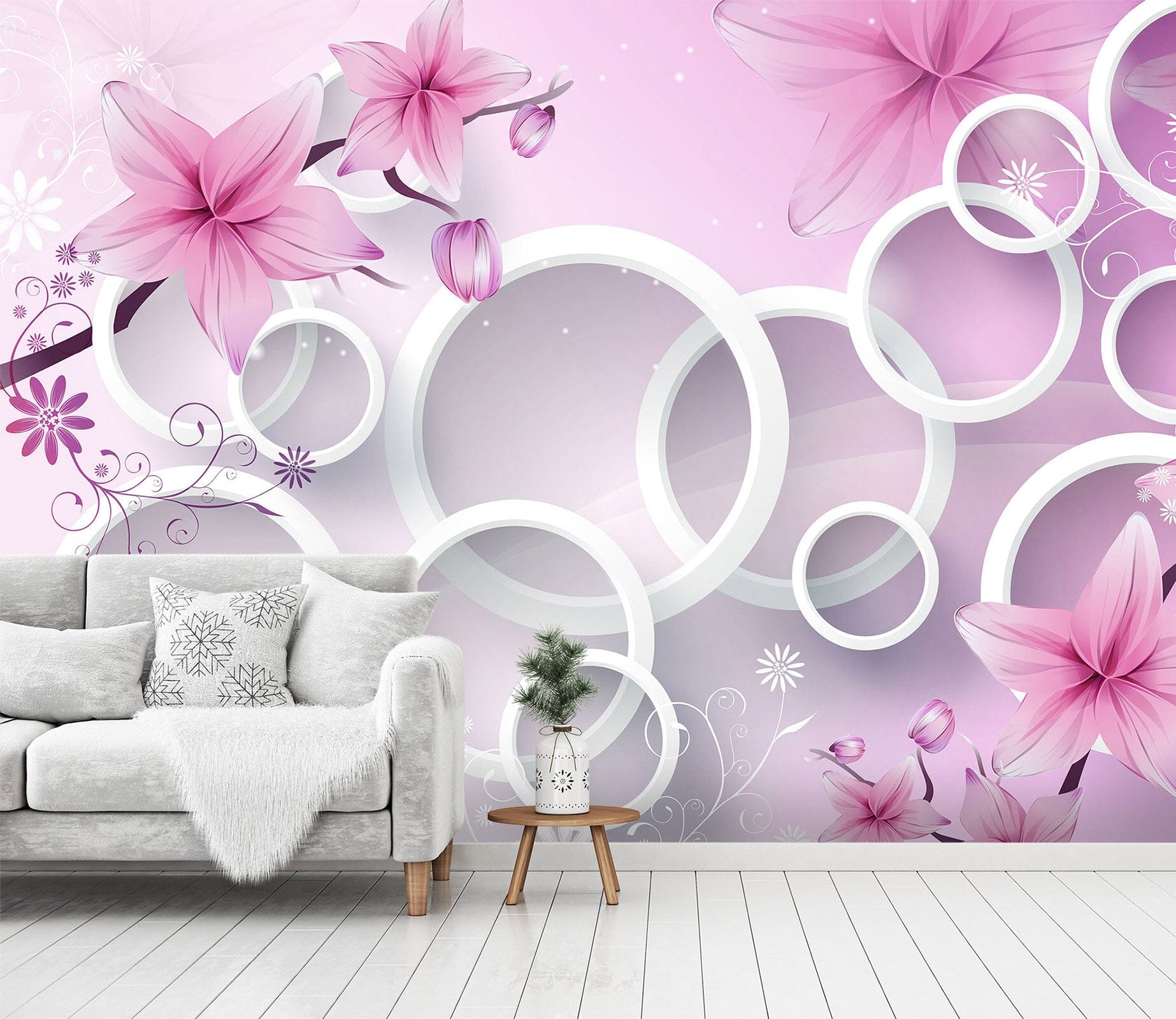 3D Purple Flowers 1408 Wall Murals Wallpaper AJ Wallpaper 2 