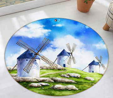 3D Windmill Lawn 74062 Round Non Slip Rug Mat