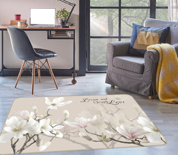 3D White Flower Branch 77236 Non Slip Rug Mat