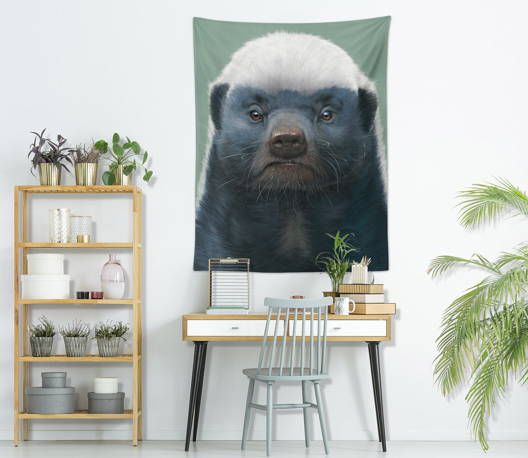 3D Honey Badger Portrait 11710 Vincent Tapestry Hanging Cloth Hang