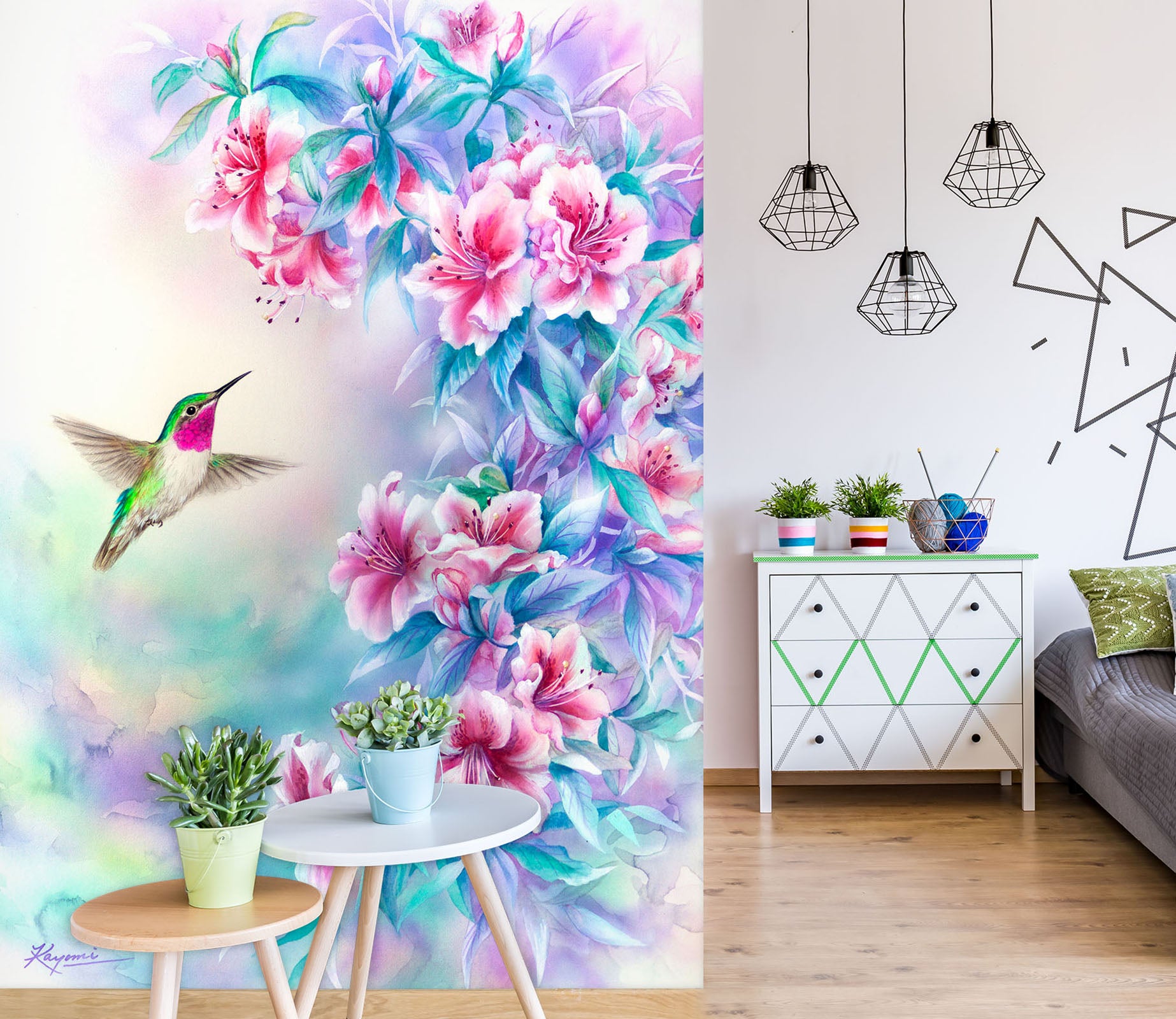 3D Pink Flower Bird 5493 Kayomi Harai Wall Mural Wall Murals
