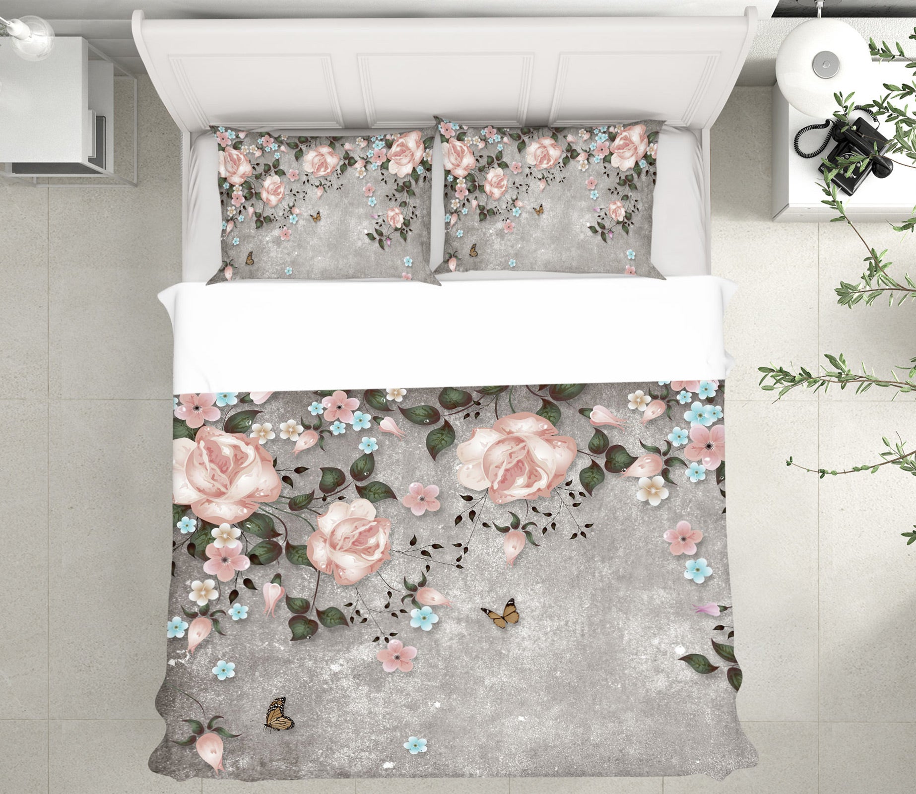 3D Gray Flowers 13122 Bed Pillowcases Quilt