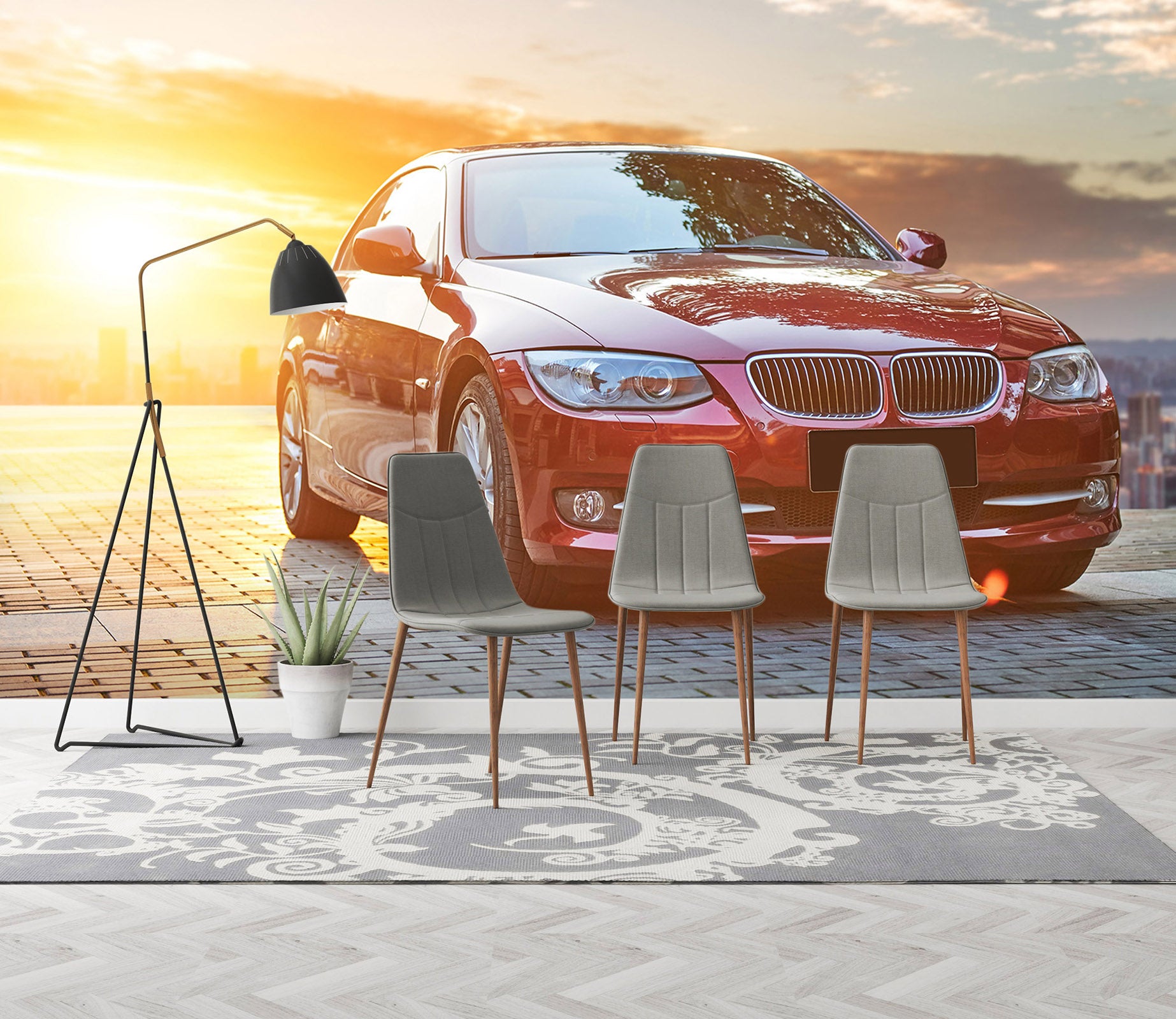 3D City Dusk Car 287 Vehicle Wall Murals