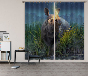 3D Rhinoceros Unicornis 86093 Jerry LoFaro Curtain Curtains Drapes