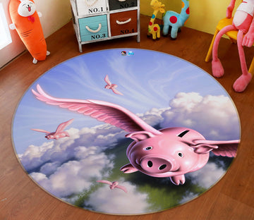 3D Clouds Flying Pig 83140 Jerry LoFaro Rug Round Non Slip Rug Mat