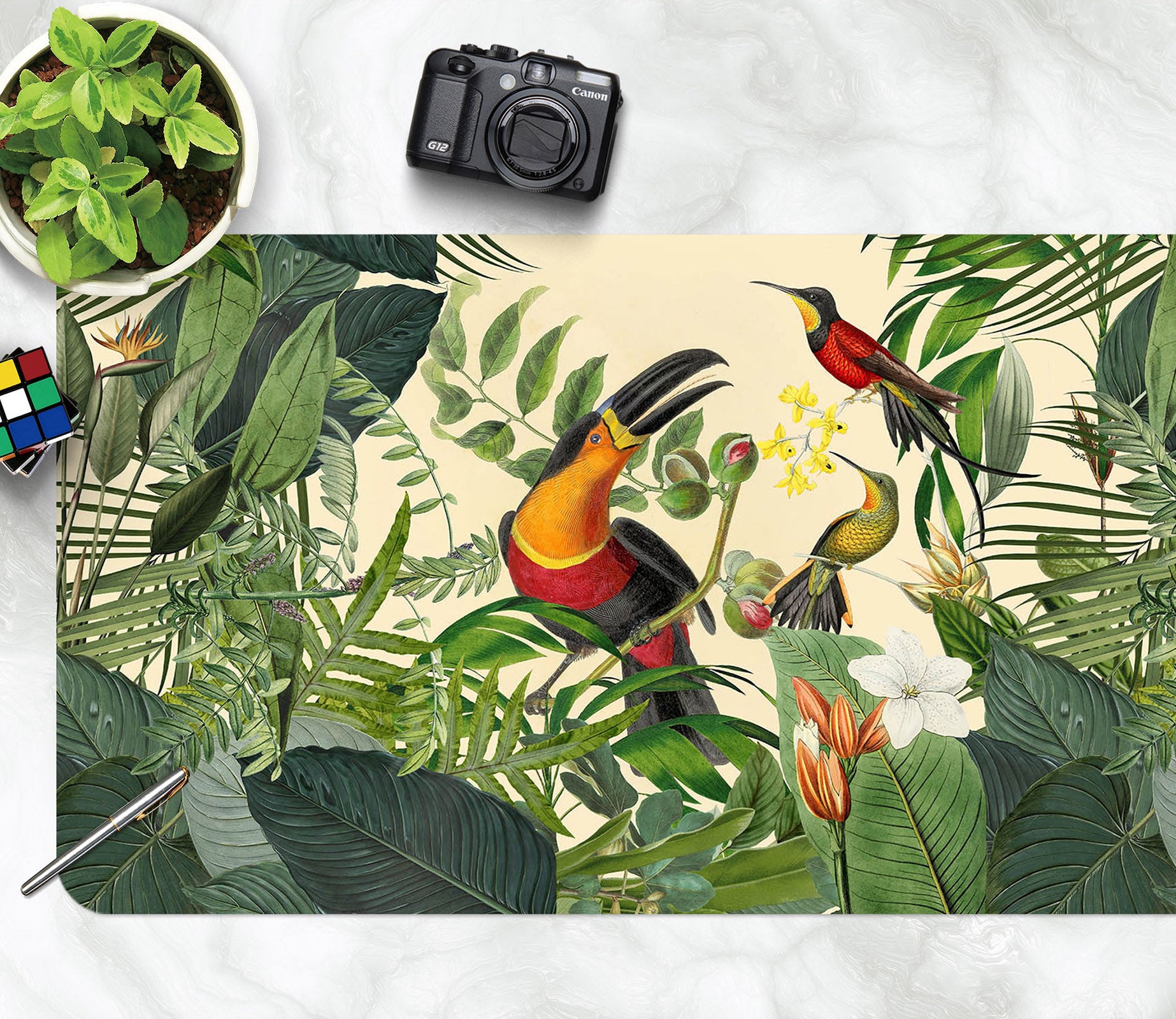 3D Green Leaf Bird 986 Andrea Haase Desk Mat