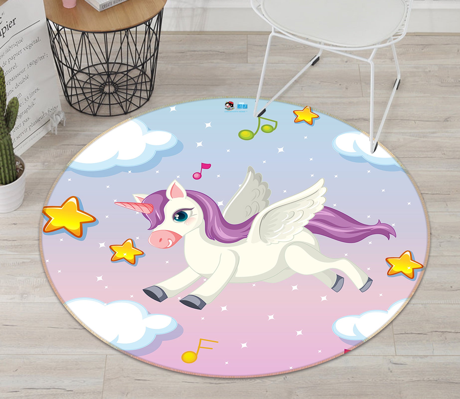 3D Purple Unicorn 81033 Round Non Slip Rug Mat