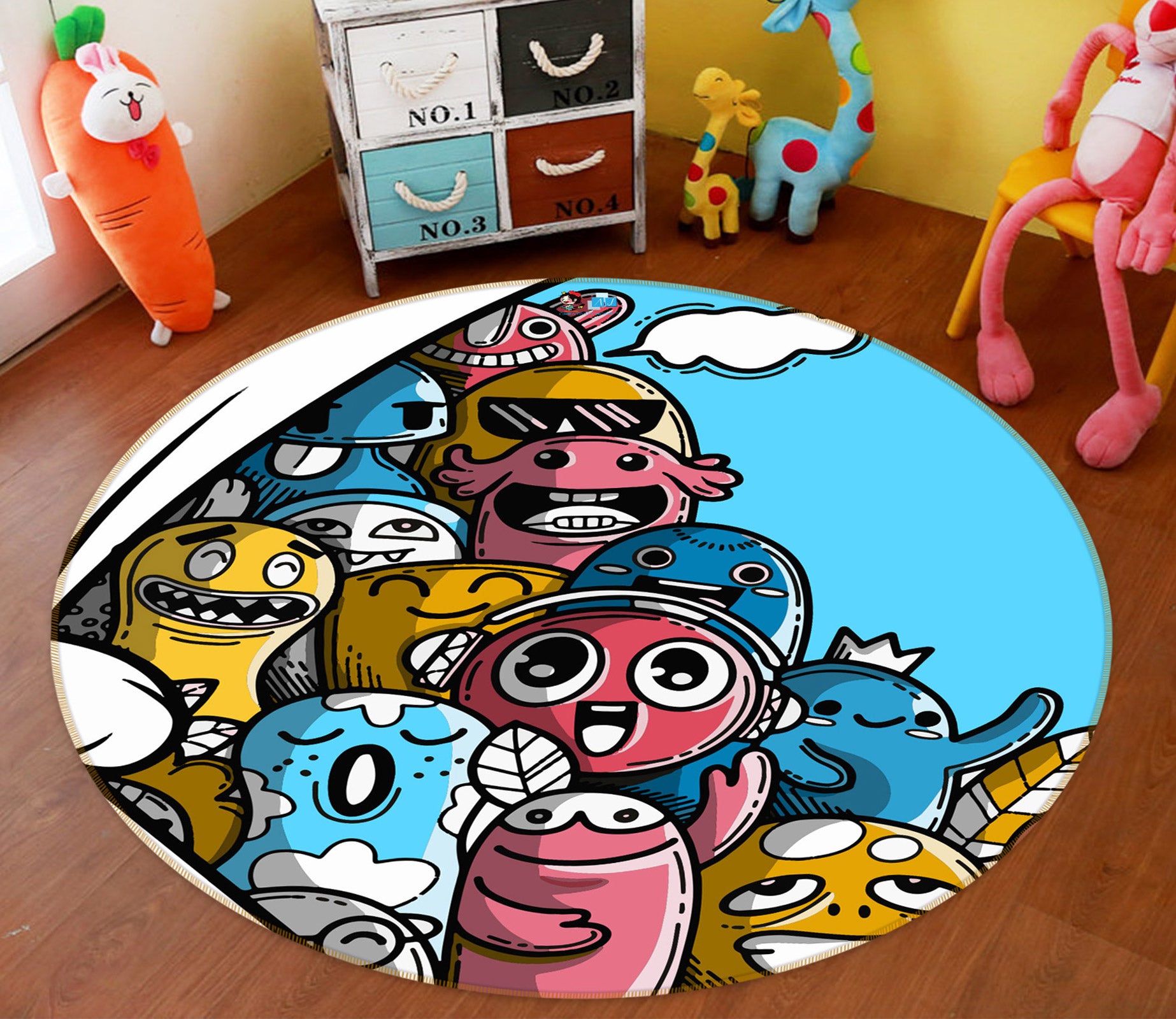 3D Cartoon Little Monster 81206 Round Non Slip Rug Mat