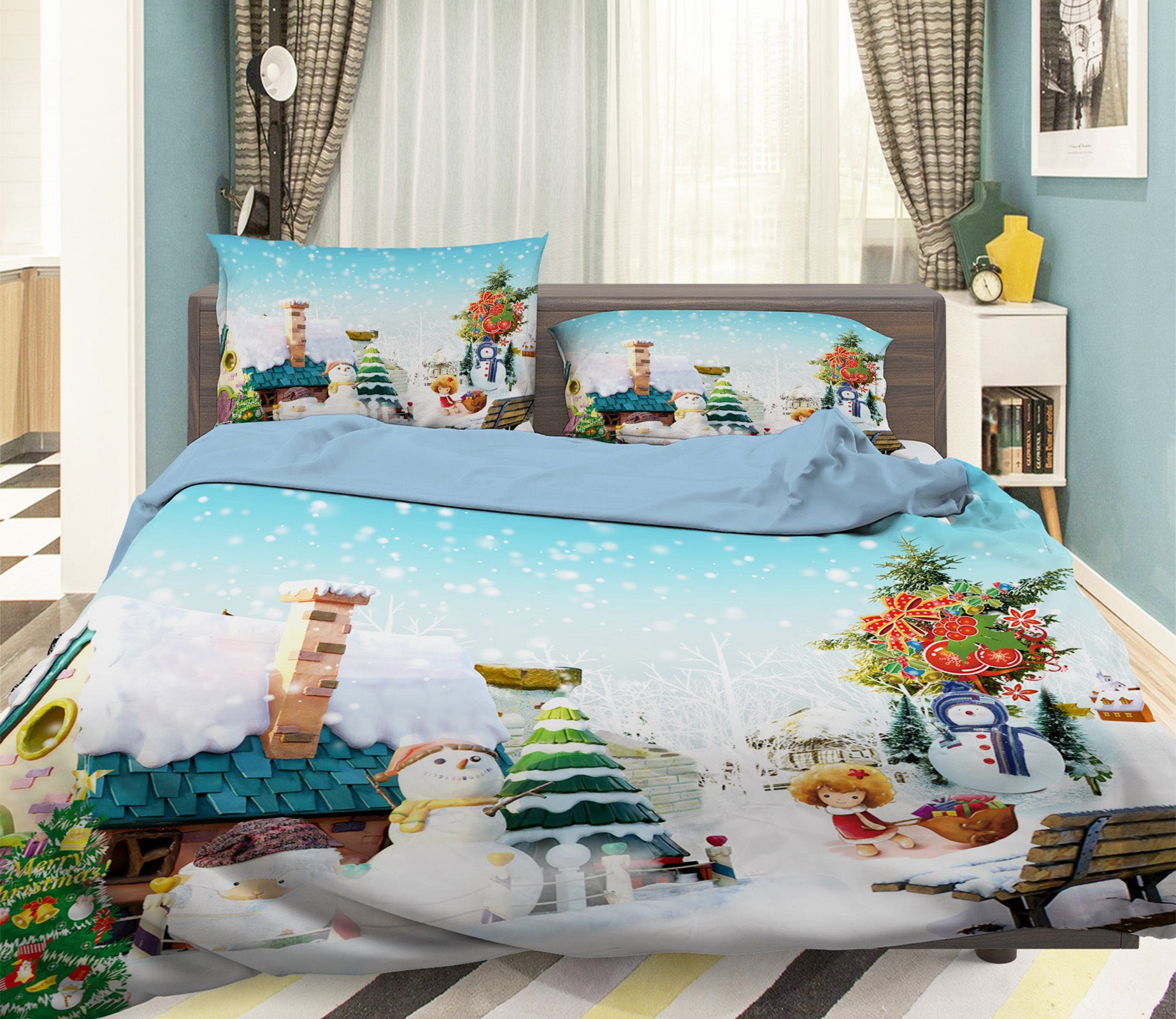3D Snow House 45006 Christmas Quilt Duvet Cover Xmas Bed Pillowcases