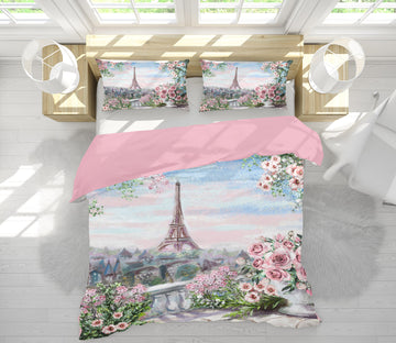 3D Eiffel Tower Flower 042 Bed Pillowcases Quilt
